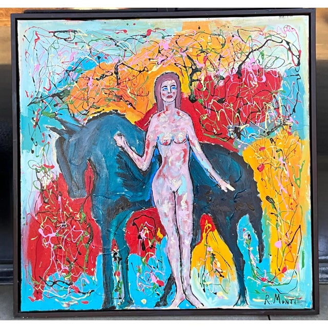 Large Signed Framed Modern Abstract Oil on Canvas - Female Nude W/ Horse Art For Sale In Atlanta - Image 6 of 7