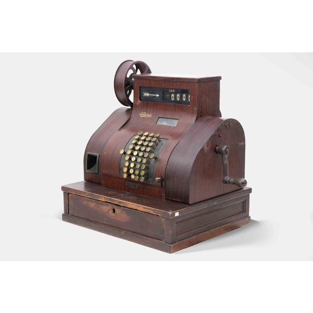 Rare antique “national” cash register - società registratori di cassa national – roma, 1930s italy. Mahogany/stained...