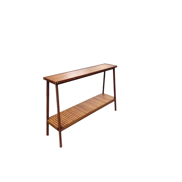 1950s Vintage Stitched Leather and Oak Shelf by Jacques Adnet, 1950s For Sale - Image 5 of 15