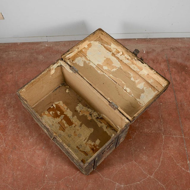 Black Vintage Wooden and Fabric Trunk For Sale - Image 8 of 9