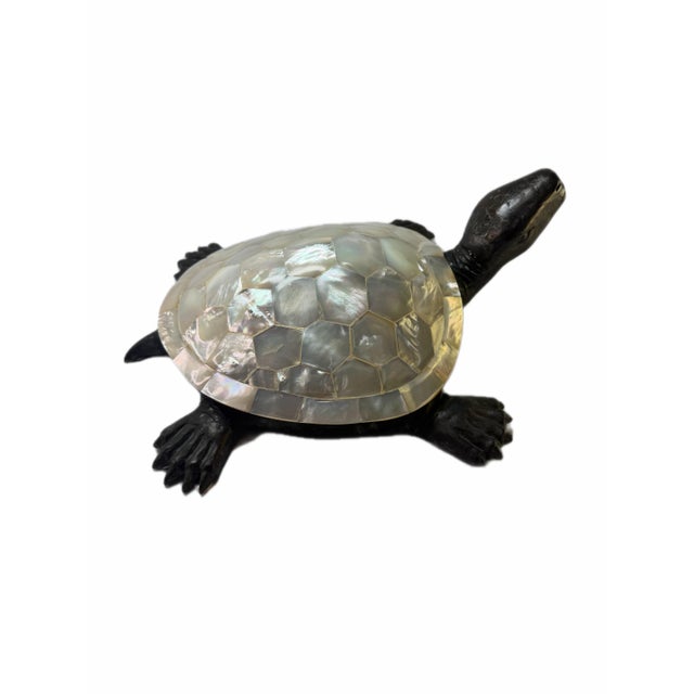 Coastal Early 21st Century Maitland-Smith Bronze & Mother-of-Pearl Turtle Sculpture For Sale - Image 3 of 7