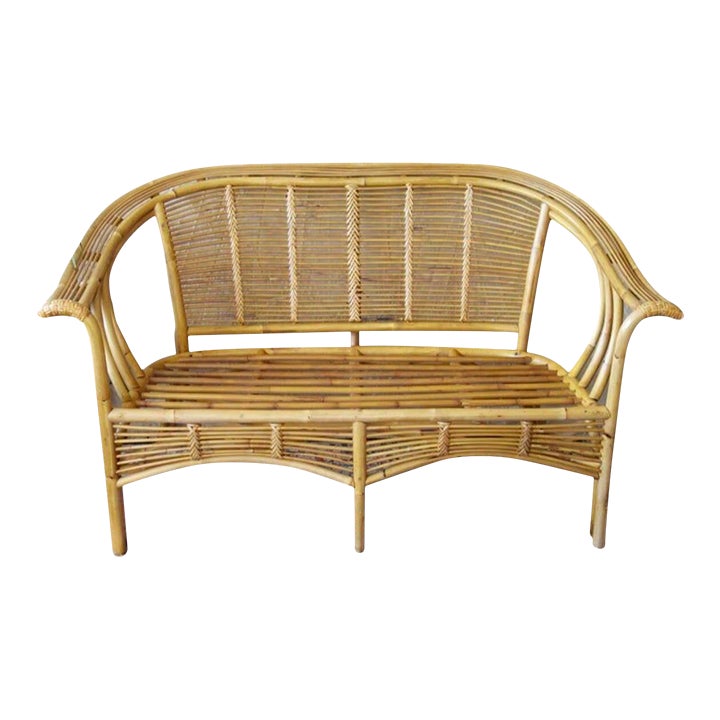 1970s Vintage Rattan Settee Chairish