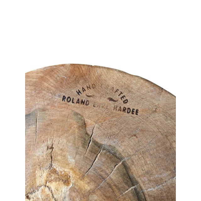 Handcrafted Live Edge Burl Wood Footed Pedestal Bowl Heavy Signed Roland Hardee For Sale - Image 4 of 17