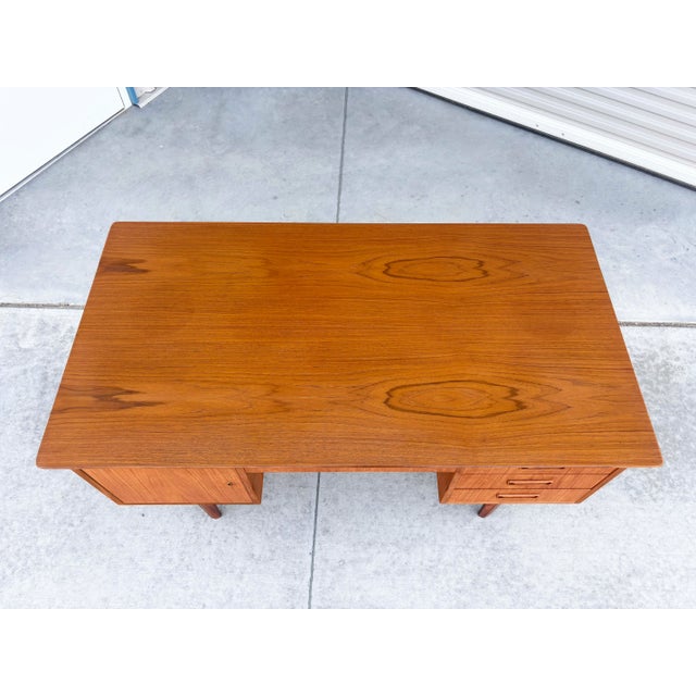 1960s Danish Modern Teak Partners Desk With Drop-Down Bar & Bookcase Back For Sale - Image 12 of 12