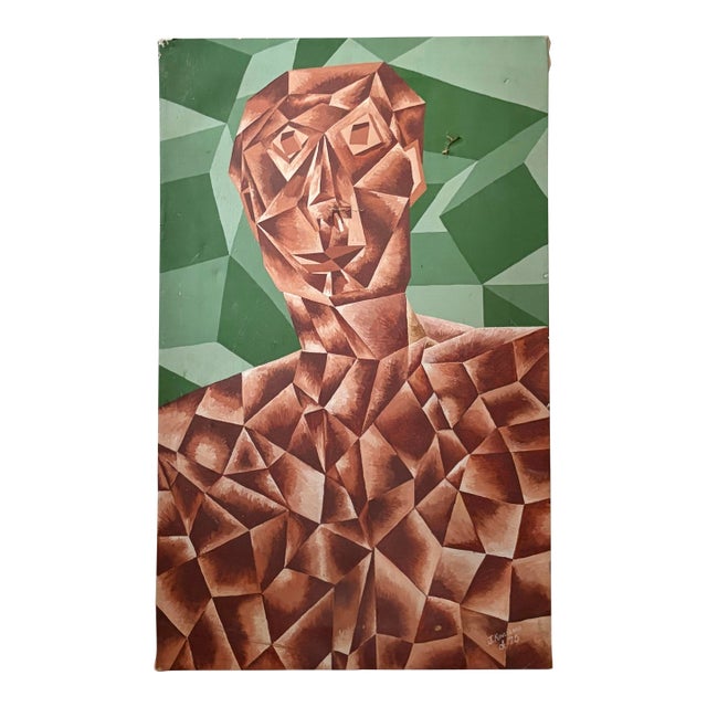 1970s Cubist Abstract Geometric MCM Outsider Artist Signed and Dated For Sale