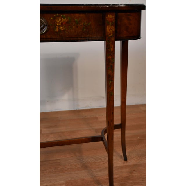 Wood 1930s English Regency Satinwood Floral Hand Painted Console Table For Sale - Image 7 of 15