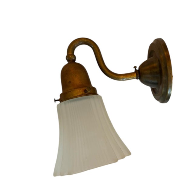 Early 20th Century Early 20th Century Pair of Antique Brass and Square Glass Shade Wall Sconces For Sale - Image 5 of 7