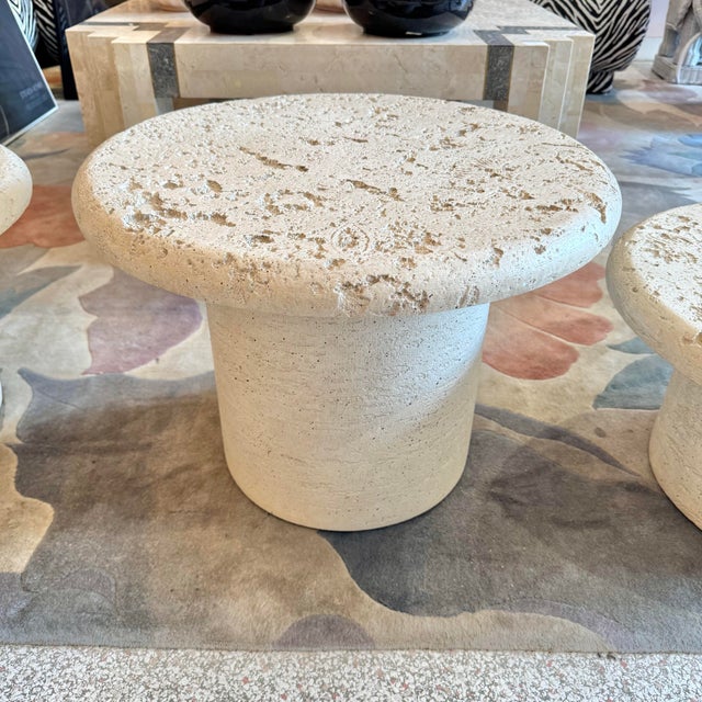 1980s Set of 3 Vintage Faux Travertine Nesting Mushroom Tables For Sale In New York - Image 6 of 9