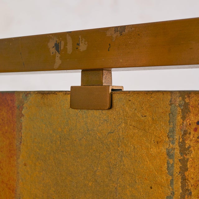 Yellow French Gilt-Metal + Patinated Gold-Leaf Folding Screen, 1970s For Sale - Image 8 of 11