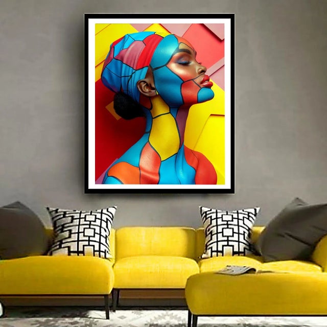 A colorful collage type photograph of a woman's profile. Printed on 300gsm Archival Fine Art Paper.