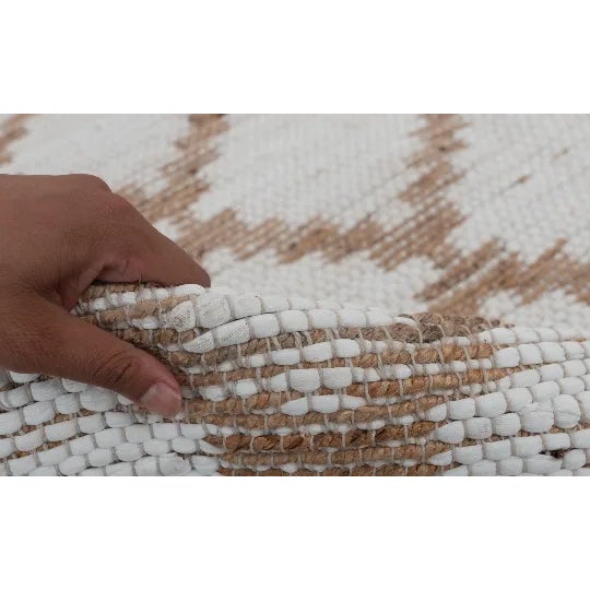 White Jute Cotton White Diamond Design Boho Hand Woven Rug For Sale - Image 8 of 9
