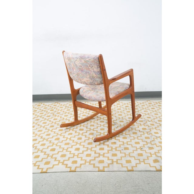 Wood 1960s Mid Century Danish Modern Rocking Chair Attributed to Benny Linden Teak Fabric MCM Rocker MCM For Sale - Image 7 of 12