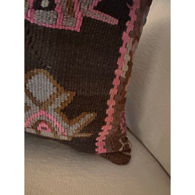 1980s Vintage Turkish Kilim Pillow Cover 18x18 | Handmade Tribal Wool Pillow Cover For Sale - Image 5 of 6