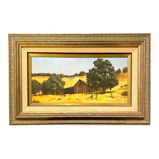 Mid 20th Century Richard Danskin Original Oil Painting Horse Farm Barn Rustic Landscape Carmel California For Sale