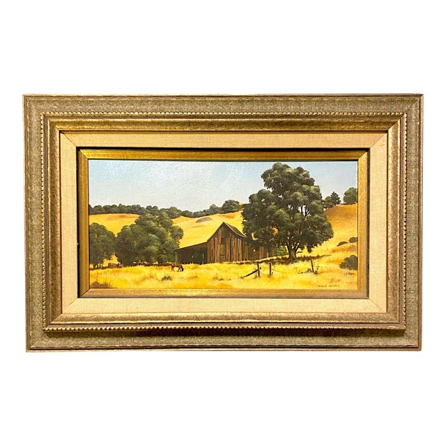 Mid 20th Century Richard Danskin Original Oil Painting Horse Farm Barn Rustic Landscape Carmel California For Sale