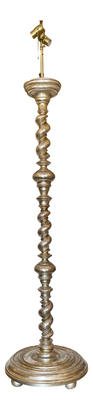 White Gold Spanish Colonial Giltwood Designer Floor Lamp - Malaga by Randy Esada