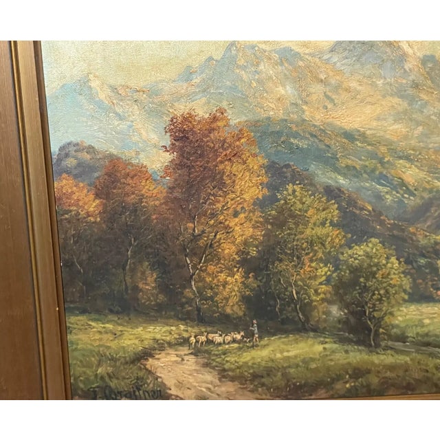 Textile Antique 19th Century F. Braitner Farming Landscape Realism Oil Painting Canvas For Sale - Image 7 of 16