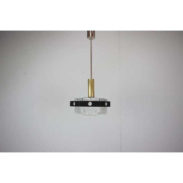 White Czechoslovak Cut Glass and Chrome Pendant Light from Kamenický Šenov, 1970s For Sale - Image 8 of 14