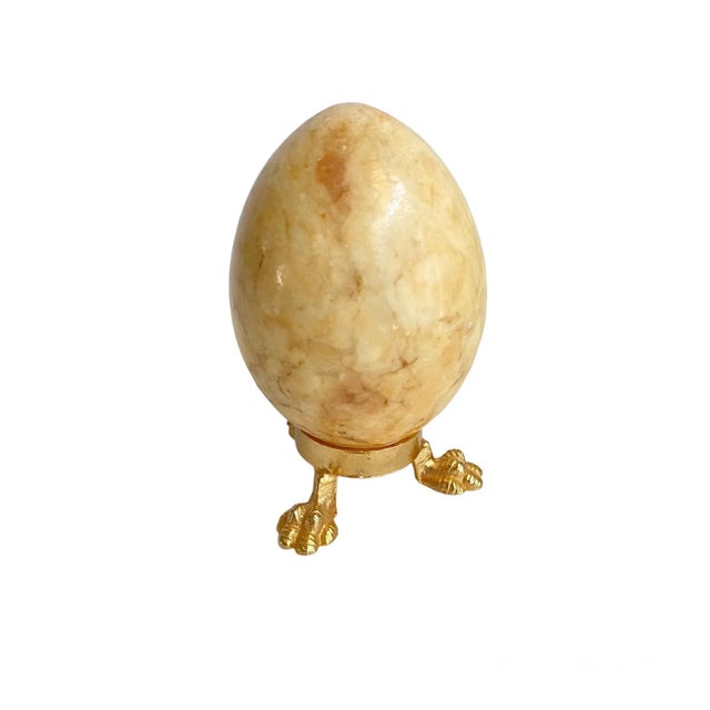 Vintage Petite Alabaster Egg Brass Duck Feet Stand For Sale - Image 6 of 6
