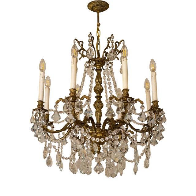 Vintage Louis XVI Chandelier in Bronze and Crystal, 1940s For Sale