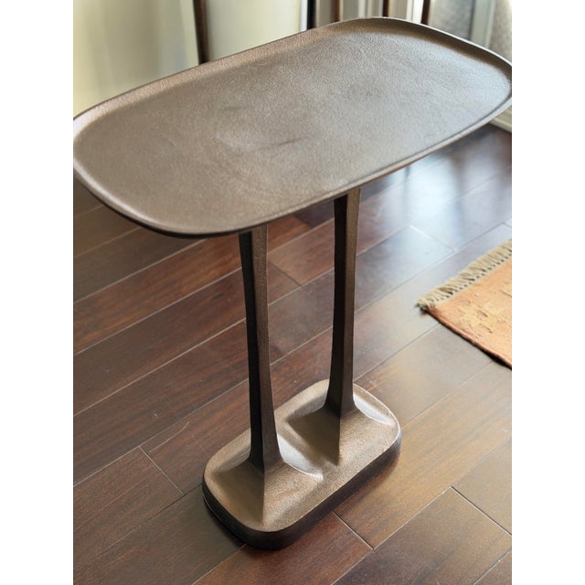 Made Goods Brenna Side Table - Antiqued Bronze Cast Metal Accent Table With Sculptural Double Stem Base For Sale - Image 11 of 11