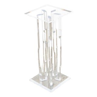 Mid Century Modern Pedestal Lucite Square Table Display Art Vintage Clear MCM For Sale