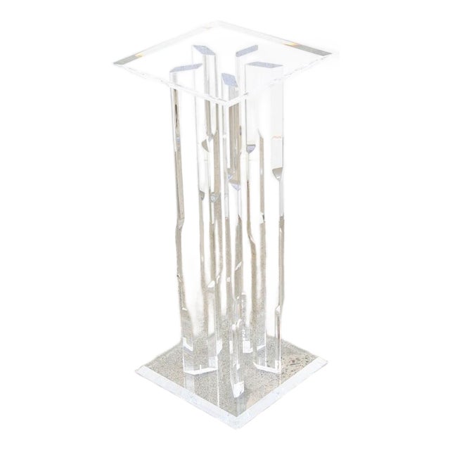 Mid Century Modern Pedestal Lucite Square Table Display Art Vintage Clear MCM For Sale