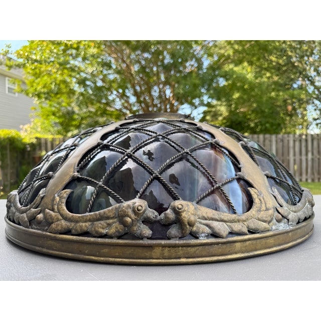 Offering for sale this exquisite domed turtleback tile (chandelier) lampshade crafted in the iconic Art Nouveau style of...