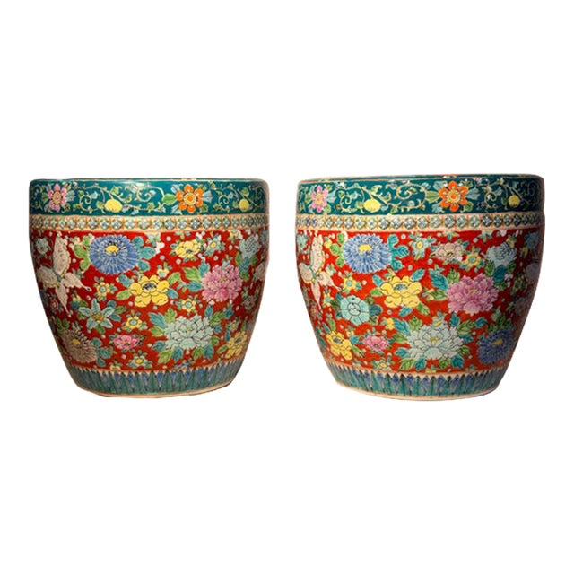 Pair of Japanese Porcelain Planters For Sale