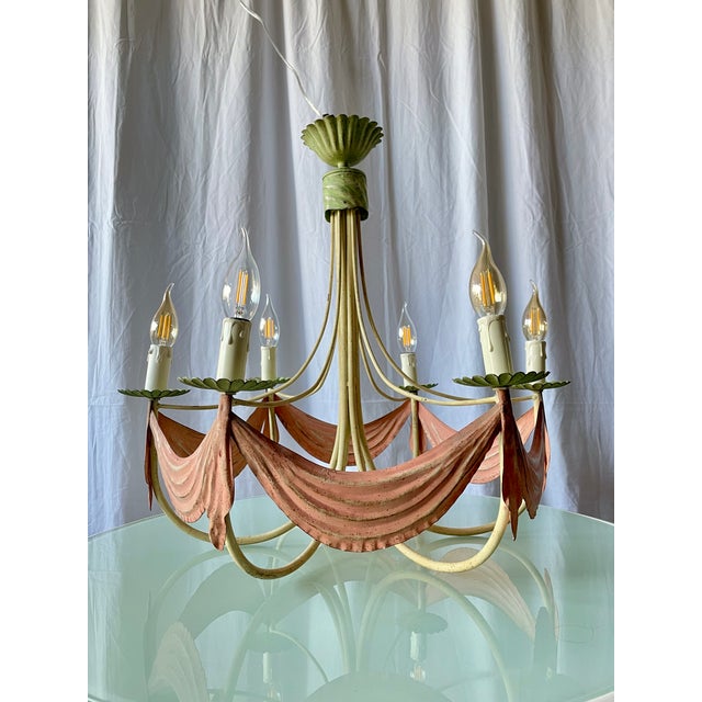 Six-Arm Chandelier in Enameled Sheet Metal, 1940s For Sale - Image 15 of 15