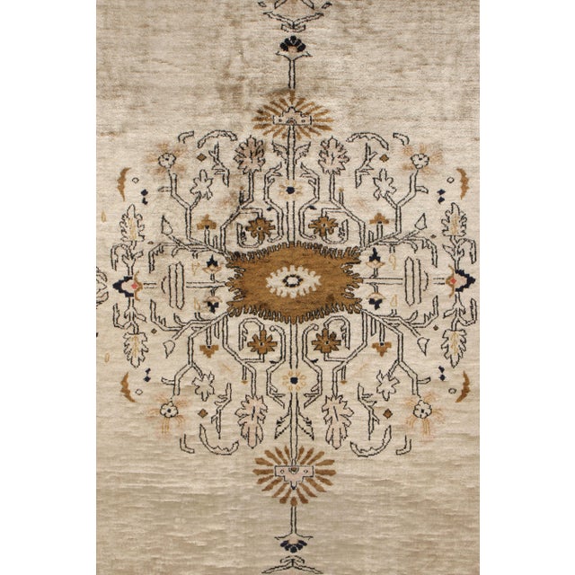Hand-Knotted Vintage Persian Qum Rug in Beige-Brown Medallion Pattern For Sale - Image 4 of 7