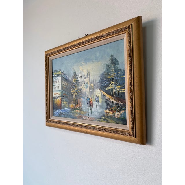 Vintage Parisian Street Scene Oil on Canvas Painting by Harison – Wood Framed For Sale - Image 4 of 11