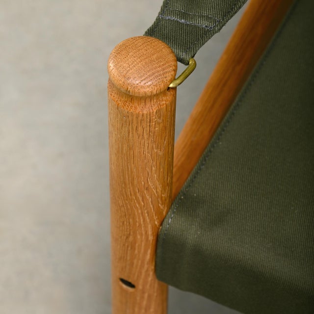 Metal Vintage Danish Safari Chairs in Oak and Forest Green Canvas Fabric by Erik Wørts, 1970s, Set of 2 For Sale - Image 7 of 18