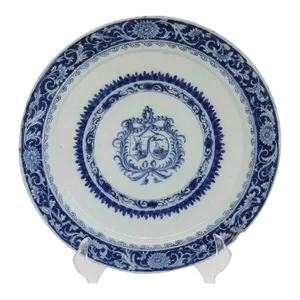 Dutch Delft Tin-glazed Earthenware Blue and White Armorial Plate