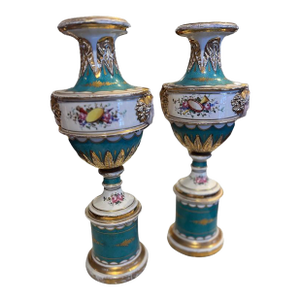 19th Century Pair Paris Porcelain Pedestal Vases