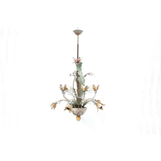 Floral Chandelier in Pastel Colors with Crystal Glass, 1970s For Sale - Image 10 of 18
