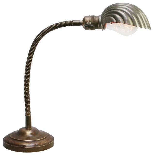 1920s Art Deco Belgian Shell Brass Gooseneck Desk Lamp For Sale - Image 5 of 8