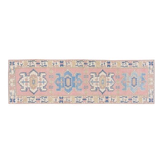 1960s Vintage Turkish Oushak Hand Knotted Runner Rug With Organic Wool and Soft Texture,3'X10' For Sale