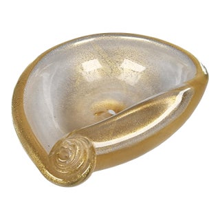 Barovier and Toso Murano Venice Folded Spiral Gold Leaf Bowl Ashtray MCM For Sale