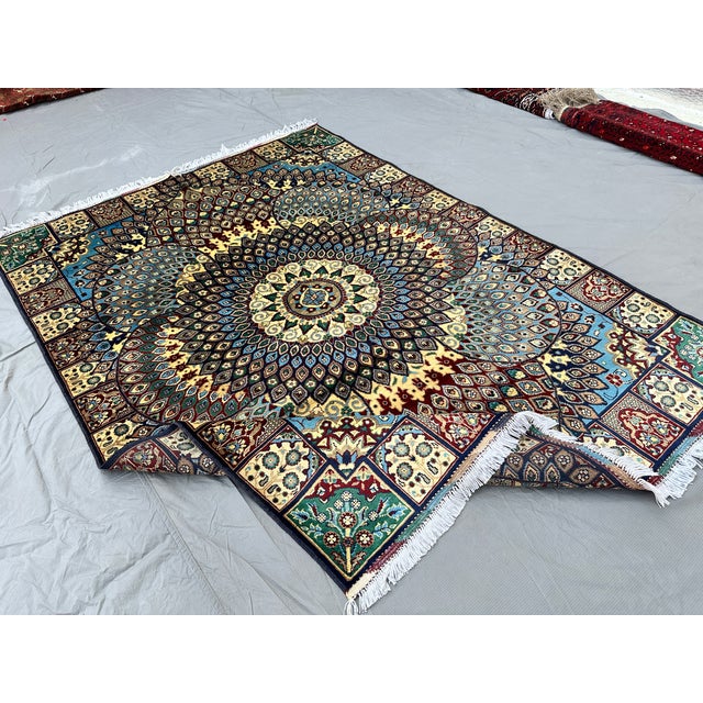 Hand-Knotted Afghan Gonbad Dome Design Medallion Rug - 6'10" X 5'0" For Sale - Image 9 of 12