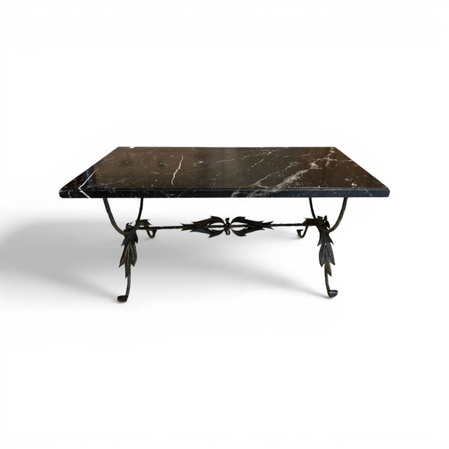 French Mid 19th Century Bronze Leaf Table With Black Marble Top For Sale - Image 3 of 5