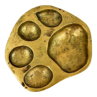 Vintage Brass Tiger Paw Trinket Dish Mold Decorative Catchall Hollywood Regency For Sale