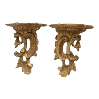19th Century Chippendale Style Carved Giltwood Wall Brackets - A Pair For Sale