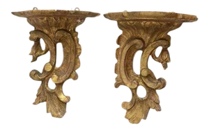 19th Century Chippendale Style Carved Giltwood Wall Brackets - A Pair