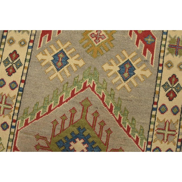 Kazak Runner 2’1” X 5’11” Gray Wool Tribal Hand-Knotted Oriental Rug For Sale - Image 4 of 12