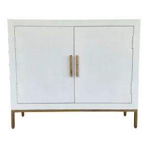 Modern Two Door White and Gold Wood Cabinet
