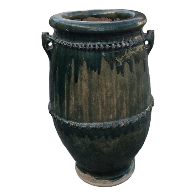 Moroccan Green Glazed Pottery Planter / Garden Urn For Sale