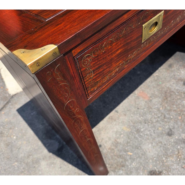 English Regency Rosewood Writing Table With Elaborate Brass Wire Inlay and Brass Corner Mounts, Circa 1830 For Sale - Image 13 of 14