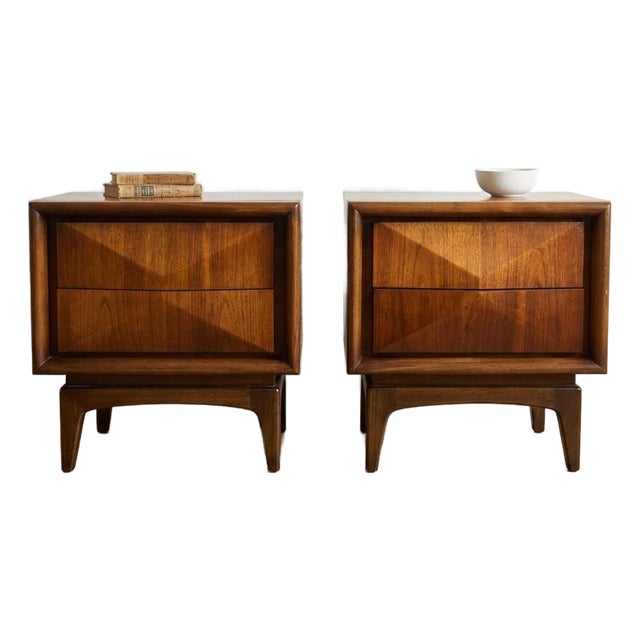 Mid Century Modern Diamond Front Nightstands For Sale