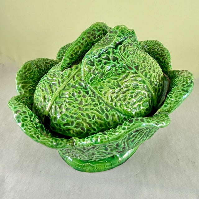 Rustic Rustic Portuguese Majolica Cabbage Leaf Tureen, Circa 1930s For Sale - Image 3 of 18